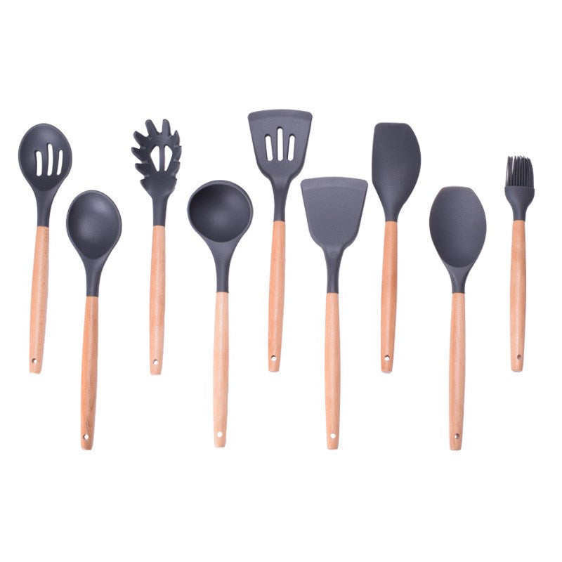 11Pcs/Set BPA Free Wooden Handle Silicone Kitchenware Cooking Tool Accessories Kitchen Utensils Set (FDA Certified Material)