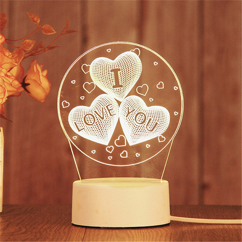 3D USB Acrylic Night Light LED Table Bedroom Lamp Birthday Gift