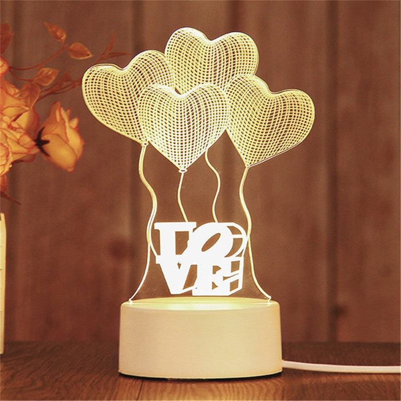 3D USB Acrylic Night Light LED Table Bedroom Lamp Birthday Gift