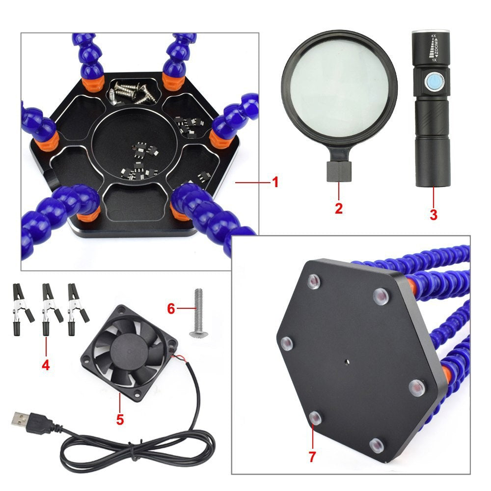 Multi Soldering Helping Hand Tool with 6Pcs Flexible Arms for PCB Board Soldering Repair Station