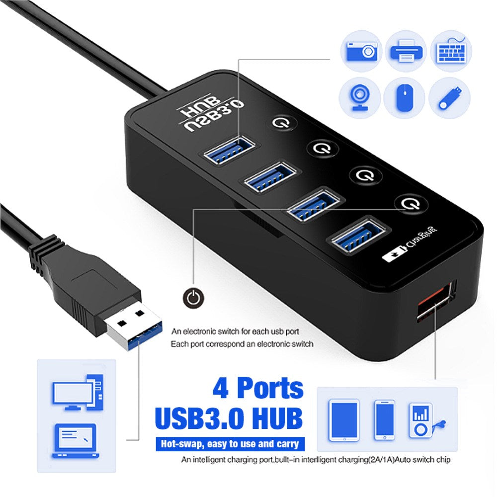 With On / Off Switch USB Distributor Support PC Laptop High-speed 4 - Port USB 3.0 HUB