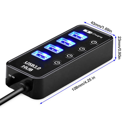 With On / Off Switch USB Distributor Support PC Laptop High-speed 4 - Port USB 3.0 HUB