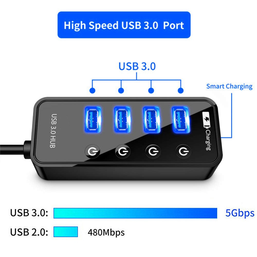 With On / Off Switch USB Distributor Support PC Laptop High-speed 4 - Port USB 3.0 HUB