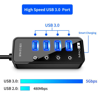 With On / Off Switch USB Distributor Support PC Laptop High-speed 4 - Port USB 3.0 HUB