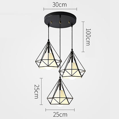 Diamond Shape Hollow 3 Heads Iron Pendant Lamp Restaurant/Teahouse Ceiling Light