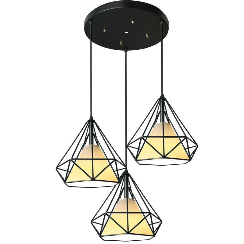 Diamond Shape Hollow 3 Heads Iron Pendant Lamp Restaurant/Teahouse Ceiling Light