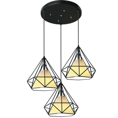 Diamond Shape Hollow 3 Heads Iron Pendant Lamp Restaurant/Teahouse Ceiling Light