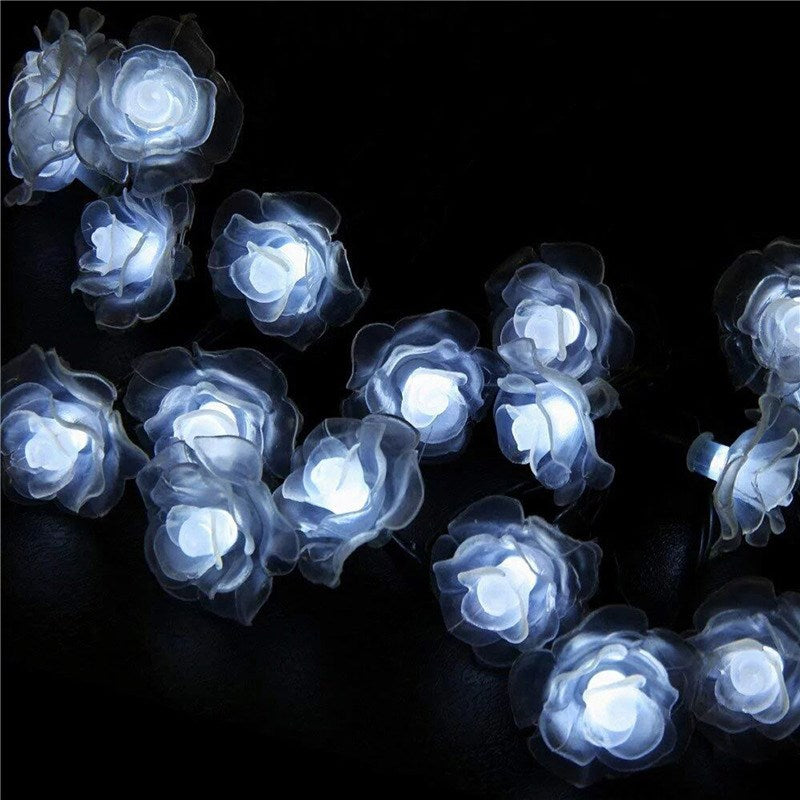 Rose Flower Bulb 20-LED Solar String Lights Outdoor Garden Fairy Lamp Decor