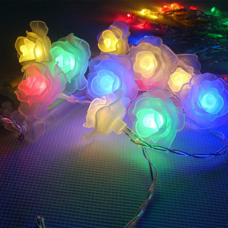 Rose Flower Bulb 20-LED Solar String Lights Outdoor Garden Fairy Lamp Decor