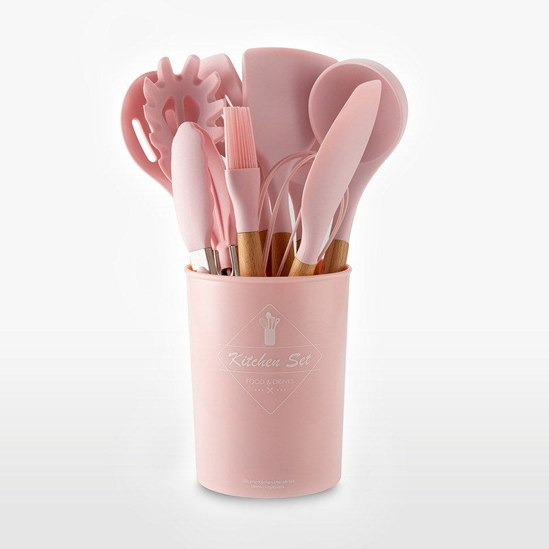 Pink Silicone Utensils Set Spatula Soup Spoon Non-stick Shovel Oil Brush Kitchen Tool