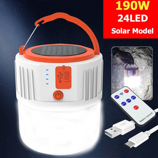 LED Solar Light Bulb USB Recharge Portable Tent Light Lamp for Camping