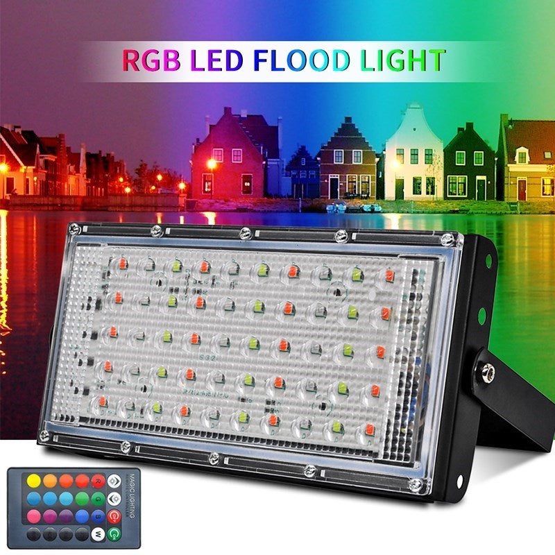 RGB Spotlight 50W 220V Floodlight Waterproof Outdoor Wall Reflector Lighting Garden Square LED Flood Light