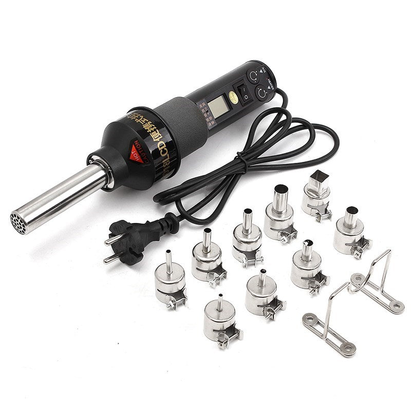 Adjustable Electronic Hot Air Gun LCD 220V 450W Degree Soldering Station with Recast 9 Nozzle