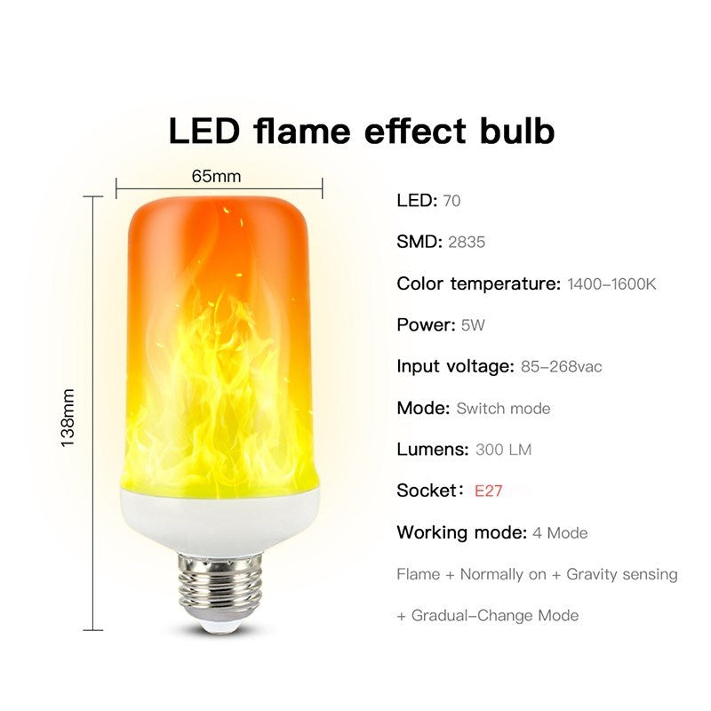 E27 Dynamic Flame Effect LED Bulb Corn Decorative Lamp Multiple Mode for Bar Hotel Party