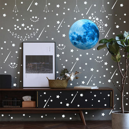 7 Sheets 20cm Moon Stars Wallpaper Luminous Wall Sticker Glow in Dark Decal