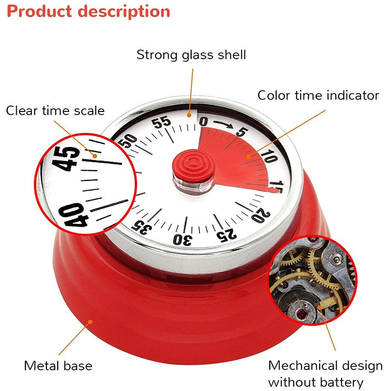 Magnetic Kitchen Timer 60 Minutes Visual Countdown Timer with Loud Alarm for Baking Cooking