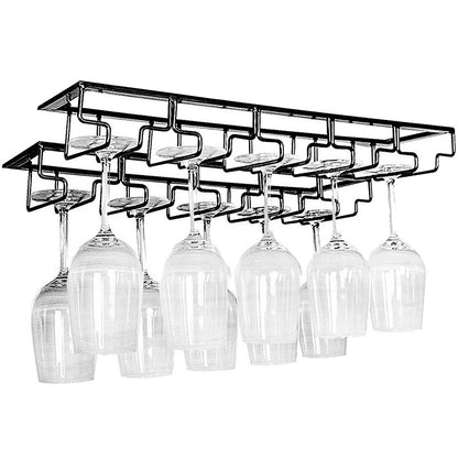 Hanging Wine Glass Cup Rack Shelf Holder Under Cabinet Storage Mug Hanger Organizer