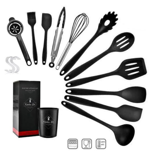 11Pcs Silicone Utensil Set Heat Resistant Non-stick Cookware Slotted Turner Spoon Ladle Pasta Fork Spatula Whisk Brush