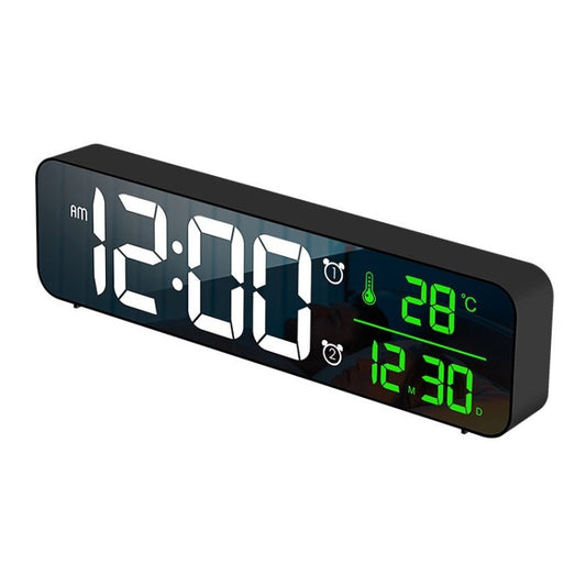 Digital Alarm Clock LED Date Thermometer Display 2 Alarm Settings USB Charging Brightness Dimmer