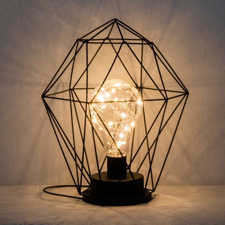 Iron Hollow Table Lamps Warm Light Lantern Bedside Desk Light for Home Decor