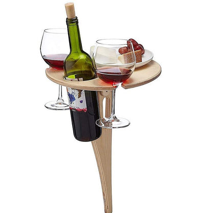 Wooden Outdoor Wine Table Foldable Round Desktop Mini Picnic Table Modern Wine Glass Rack