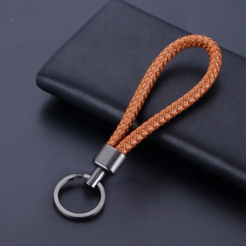 Woven Handmade PU Leather Keychain Men Women Car Key Ring