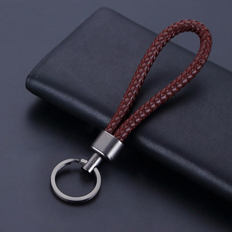 Woven Handmade PU Leather Keychain Men Women Car Key Ring