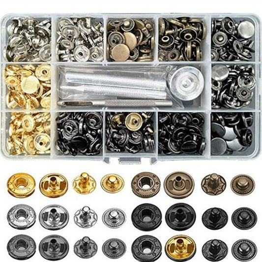 120Pcs/Set 6-Color 12.5mm Metal Button Leather Snap Fasteners Kit with 4 Installation Tools for Clothing Leather Jacket