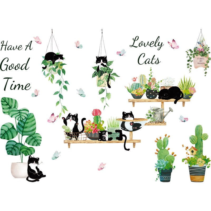 100*75cm Black Cat Wallpaper Wall Sticker Background Plant Decal