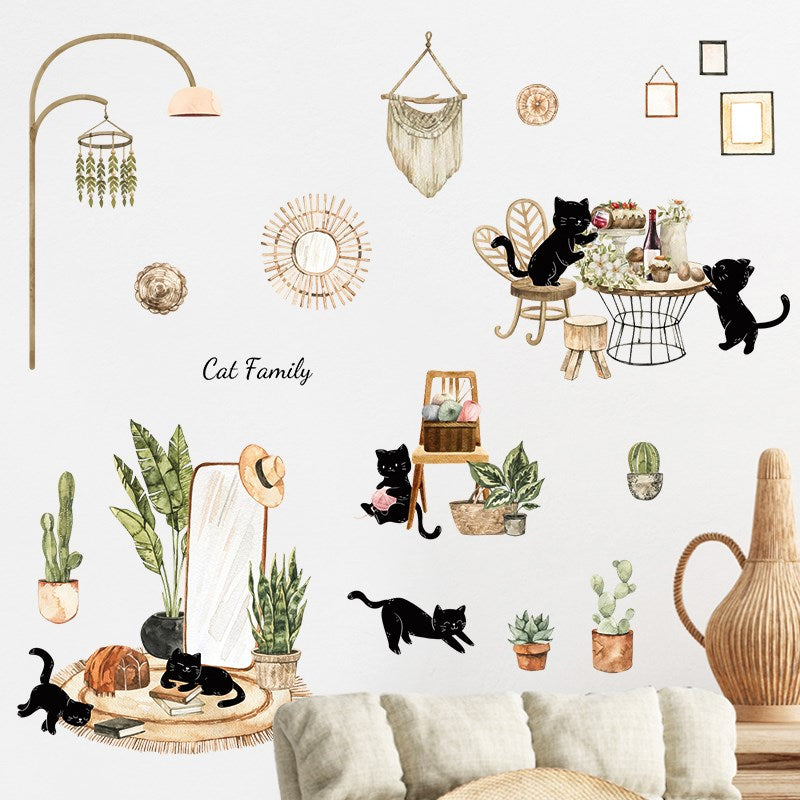 100*65cm Wall Sticker Black Cat Wallpaper Background Decal for Dormitory Cupboard