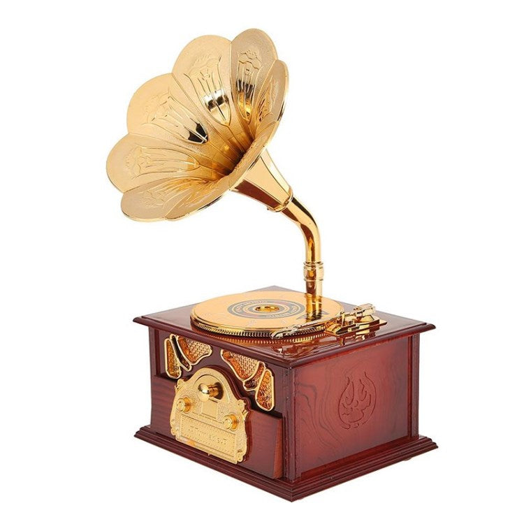 Wooden Music Box Phonograph Hand Crank Classic Music Box Home Decor