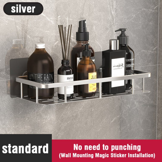 Wall-mounted Bathroom Shower Storage Rack No Drilling Self-adhesive Kitchen Storage Shelf Organizer