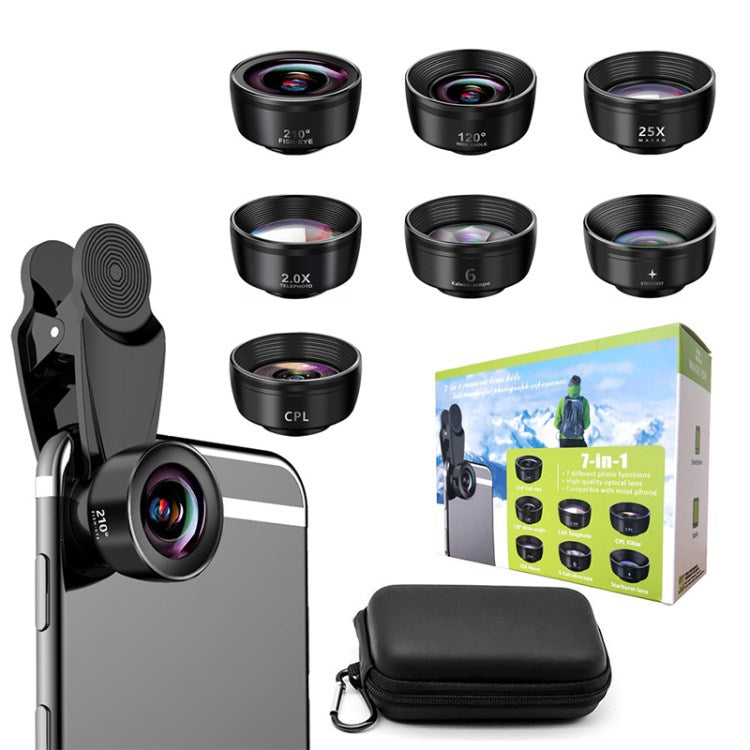 10-in-1 Clip-On Cell Phone Camera Lens Kit Telephoto, Fish Eye, Kaleidoscope, Wide Angle, X-Wide Angle, CPL, &amp; Macro Lens