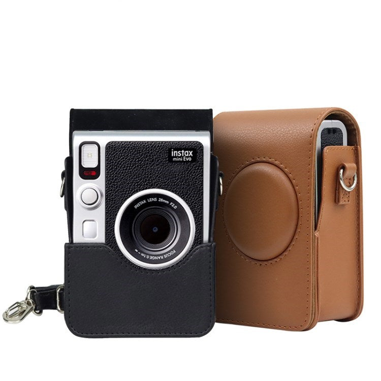 CAIUL PU Leather Camera Case for Fuji Mini EVO, Retro Texture Protective Camera Cover with Strap