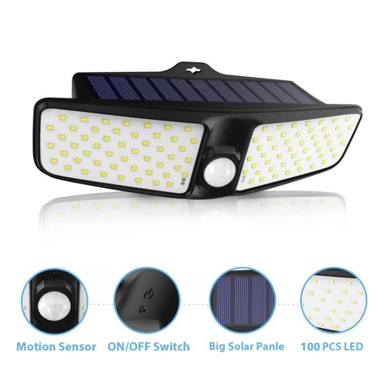 100-LED Motion Sensor Solar Outdoor Light Waterproof Wall Lamp for Backyard Garage Garden