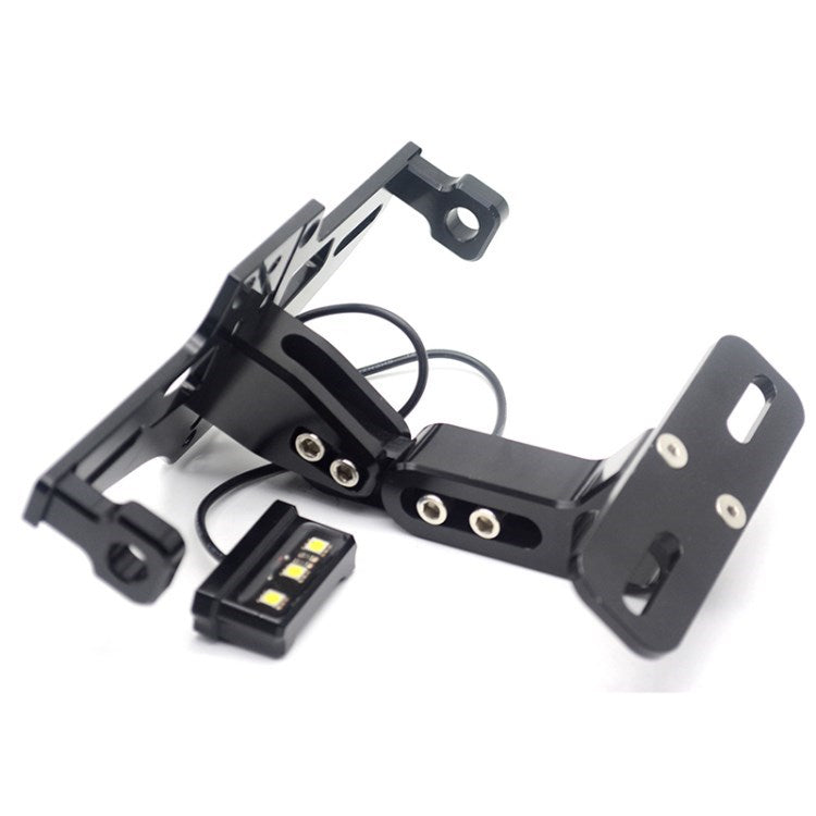 Adjustable CNC Aluminum Alloy Motorcycle License Plate Holder Bike Light Telescopic Bracket with LED Light