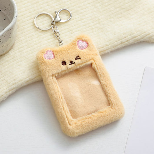 Cartoon Plush Card Holder Pocket Bus Card Sleeve Cute Card Holder Case with Keychain