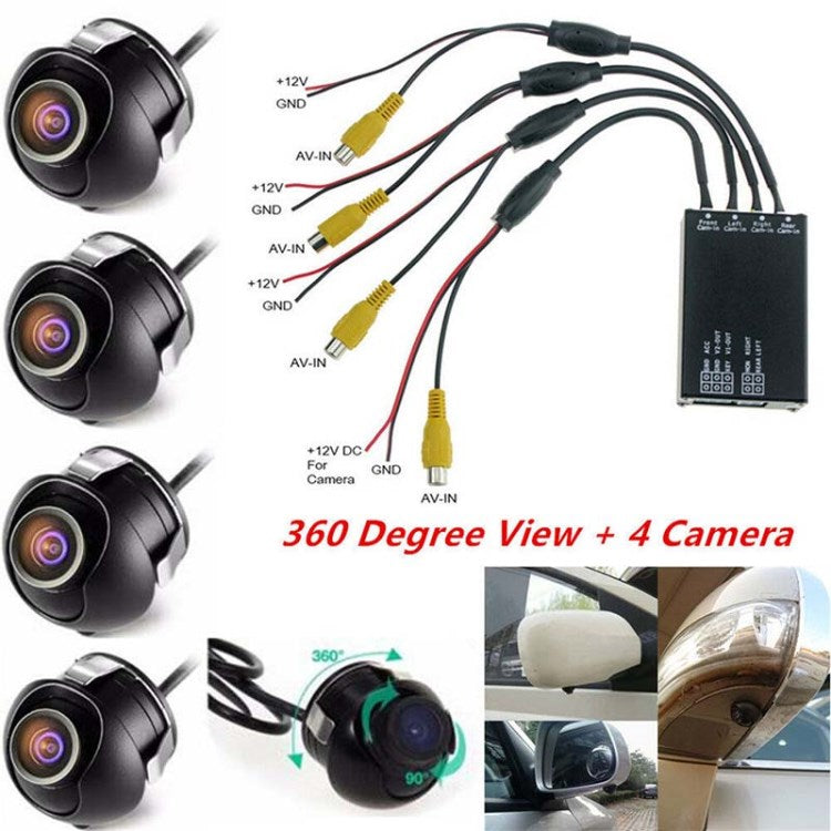 4-Way Front Rear View Camera Panoramic View Control Box System Car Video Switch Reversing Camera