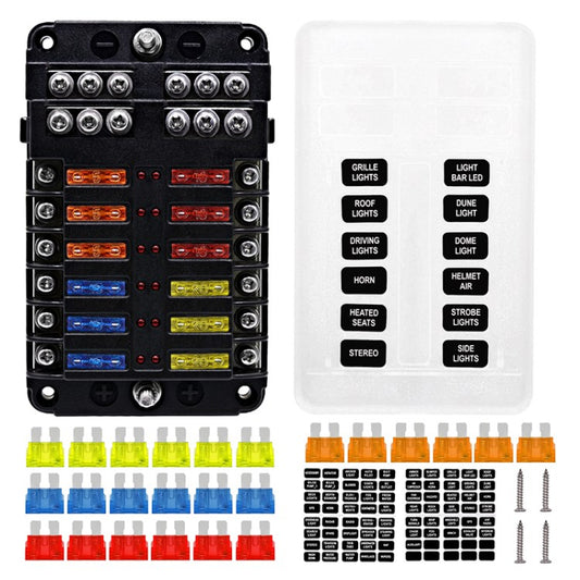 WUPP CS-1469B1 Heat Resistance Car Boat Fuse Box Holder with 6 / 12-Way Blade Fuse Holder Block Distribution Panel Board