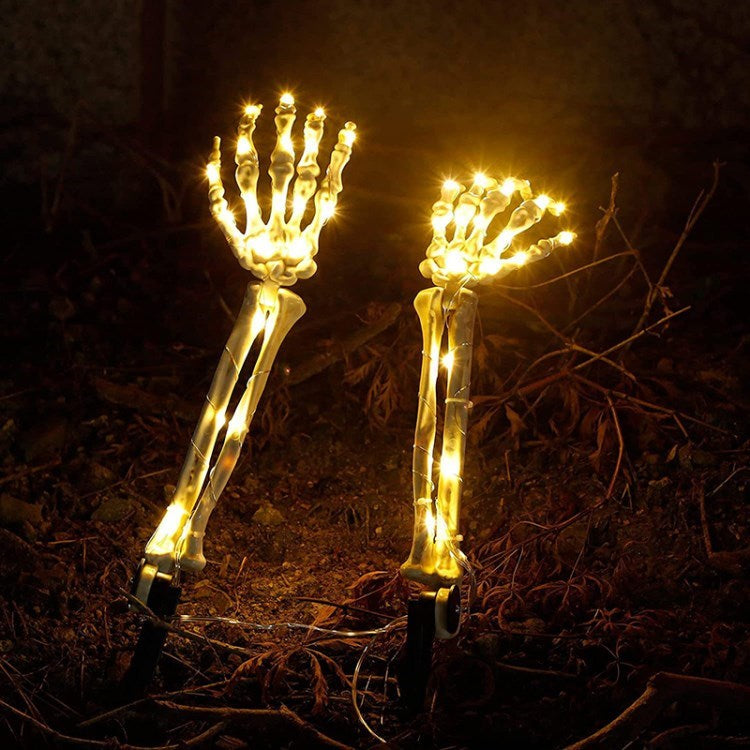 Glowing Skull Hand Halloween Skeleton Decorations Lighted Skeleton Arm Stakes Lights