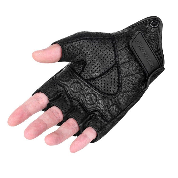 1 Pair Fingerless Sheepskin Gloves Half Finger Motocycle Leather Gloves for Outdoor Riding