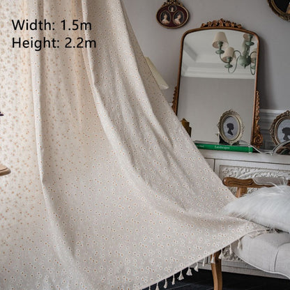 YM4545 Linen Cotton Rod Pocket Bedroom Window Curtain Drape Farmhouse Tassel Curtain for Home Decoration