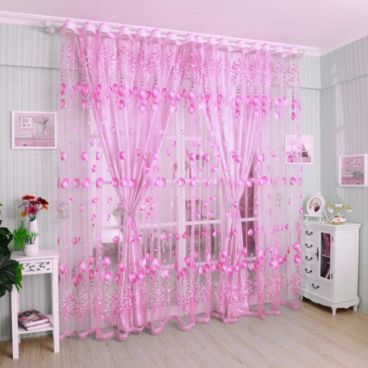 Transparent Tulip Flower Sheer Curtain 100x200cm Drapes Decorative Window Screen Panel for Bedroom Living Room