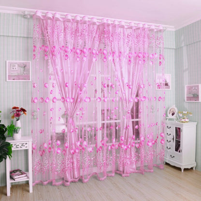 Transparent Tulip Flower Sheer Curtain 100x200cm Drapes Decorative Window Screen Panel for Bedroom Living Room