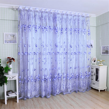 Transparent Tulip Flower Sheer Curtain 100x200cm Drapes Decorative Window Screen Panel for Bedroom Living Room