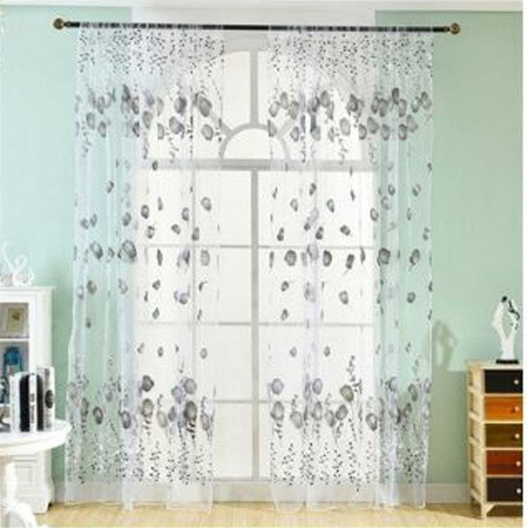 Transparent Tulip Flower Sheer Curtain 100x200cm Drapes Decorative Window Screen Panel for Bedroom Living Room