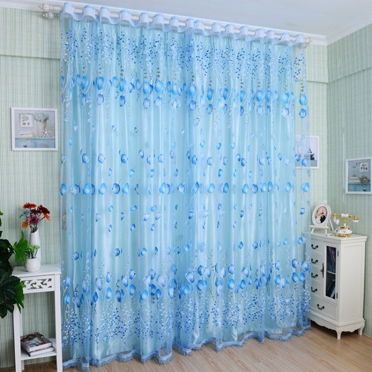 Transparent Tulip Flower Sheer Curtain 100x200cm Drapes Decorative Window Screen Panel for Bedroom Living Room