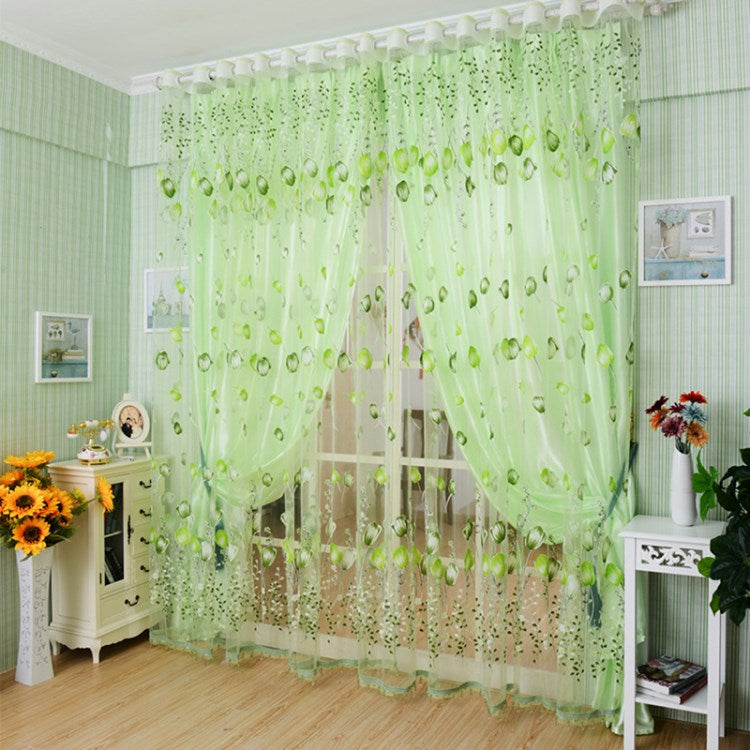 Transparent Tulip Flower Sheer Curtain 100x200cm Drapes Decorative Window Screen Panel for Bedroom Living Room