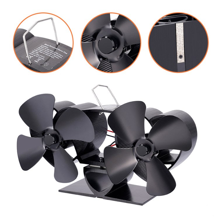 YL301 Wood Stove Fan 8-Blade Dual-head Heat Powered Fireplace Fan Silent Wood Burning Stove Fan