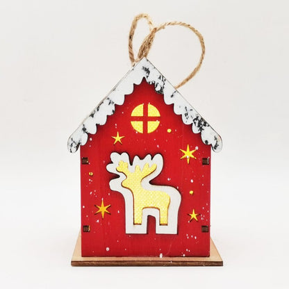 LED Light Up Christmas House Wood House Crafts Wooden Hanging Ornaments for Christmas Tree Window Decor